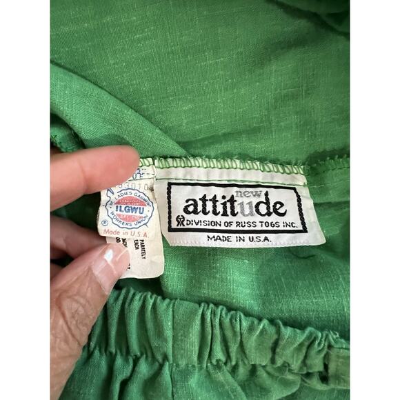 Vintage ILGWU USA Linen Pants Wide Leg Elastic Kelly sustainable Womens Small - Picture 4 of 6